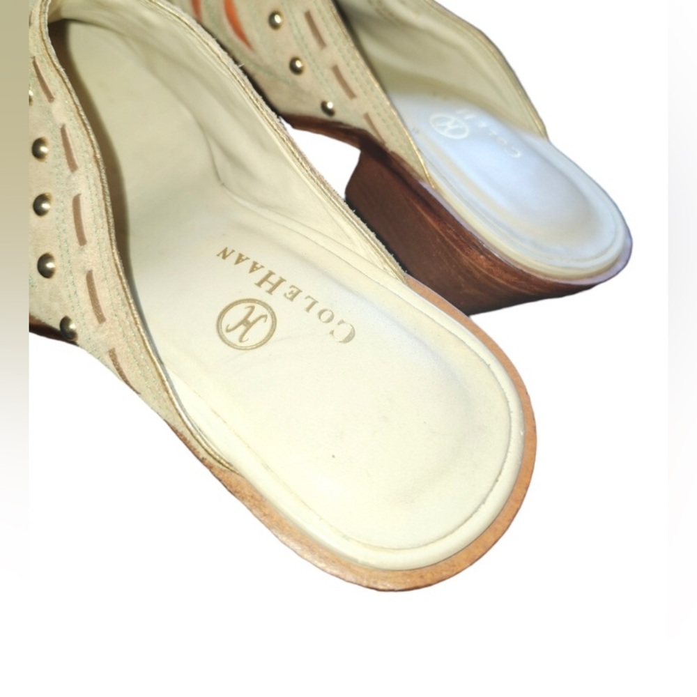 Cole Haan “Morgan” Suede Sandstone Studded Butterfly Laser Cut Western Mules &🎁 - Picture 6 of 8
